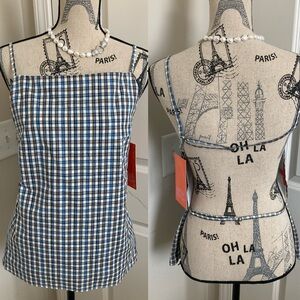 Social Scene Women’s Blue Brown Plaid Sleeveless Top Open Back XL